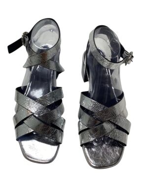 Tory Burch City Silver Metallic Strappy Block Heel Sandals